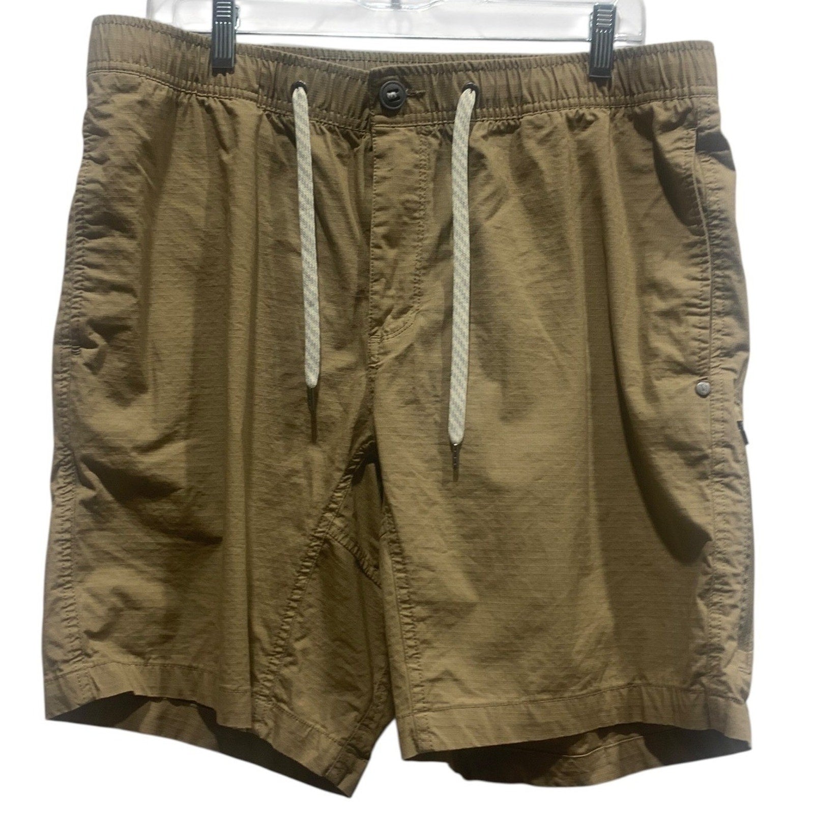 Vuori Mens Ripstop Climber Shorts XL Dark Khaki Tan V370 Organic Cotton Elastic