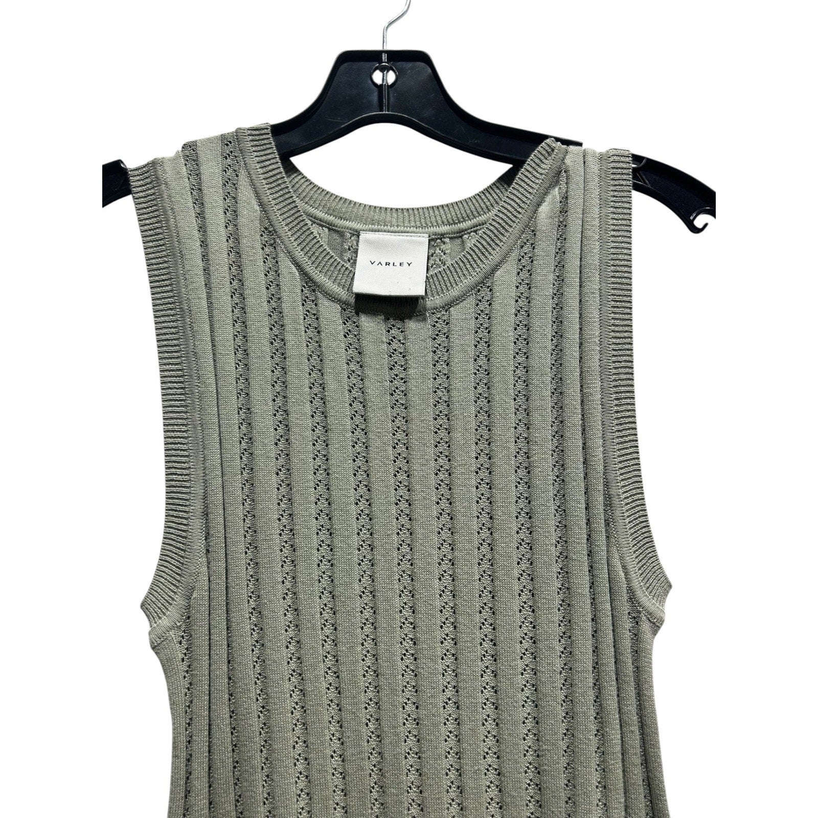 Varley Florian Knit Dress Sage Green Cotton Pointelle Ribbed Midi Womens Small