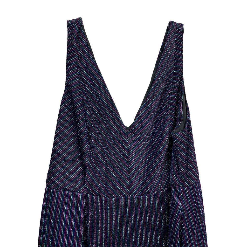 NWT TORRID Dark Blue & Multi Stripe Shimmer Midi Skater Dress sz 4