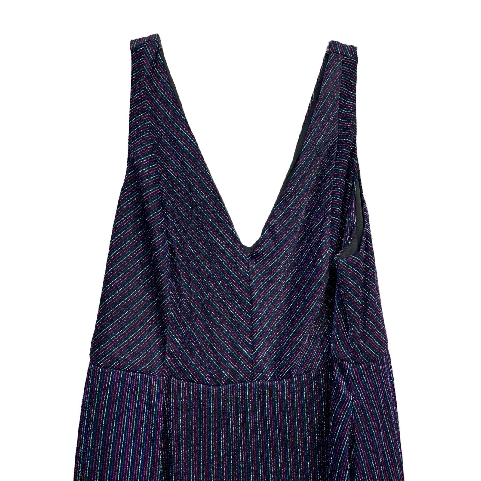 NWT TORRID Dark Blue & Multi Stripe Shimmer Midi Skater Dress sz 4