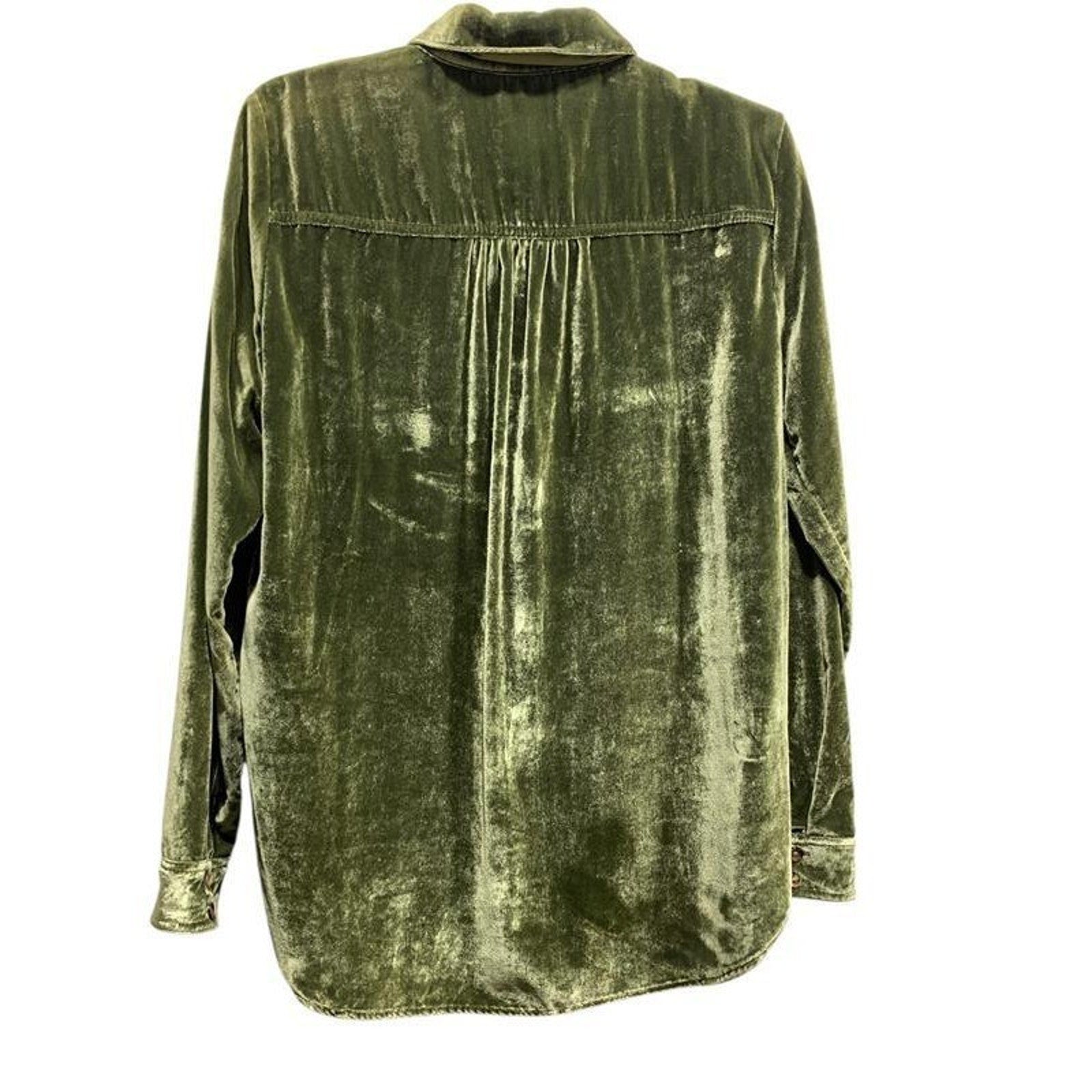 Maeve Anthropologie Olive Green Velvet Button Down Shirt Long Sleeve Womens Sz 6
