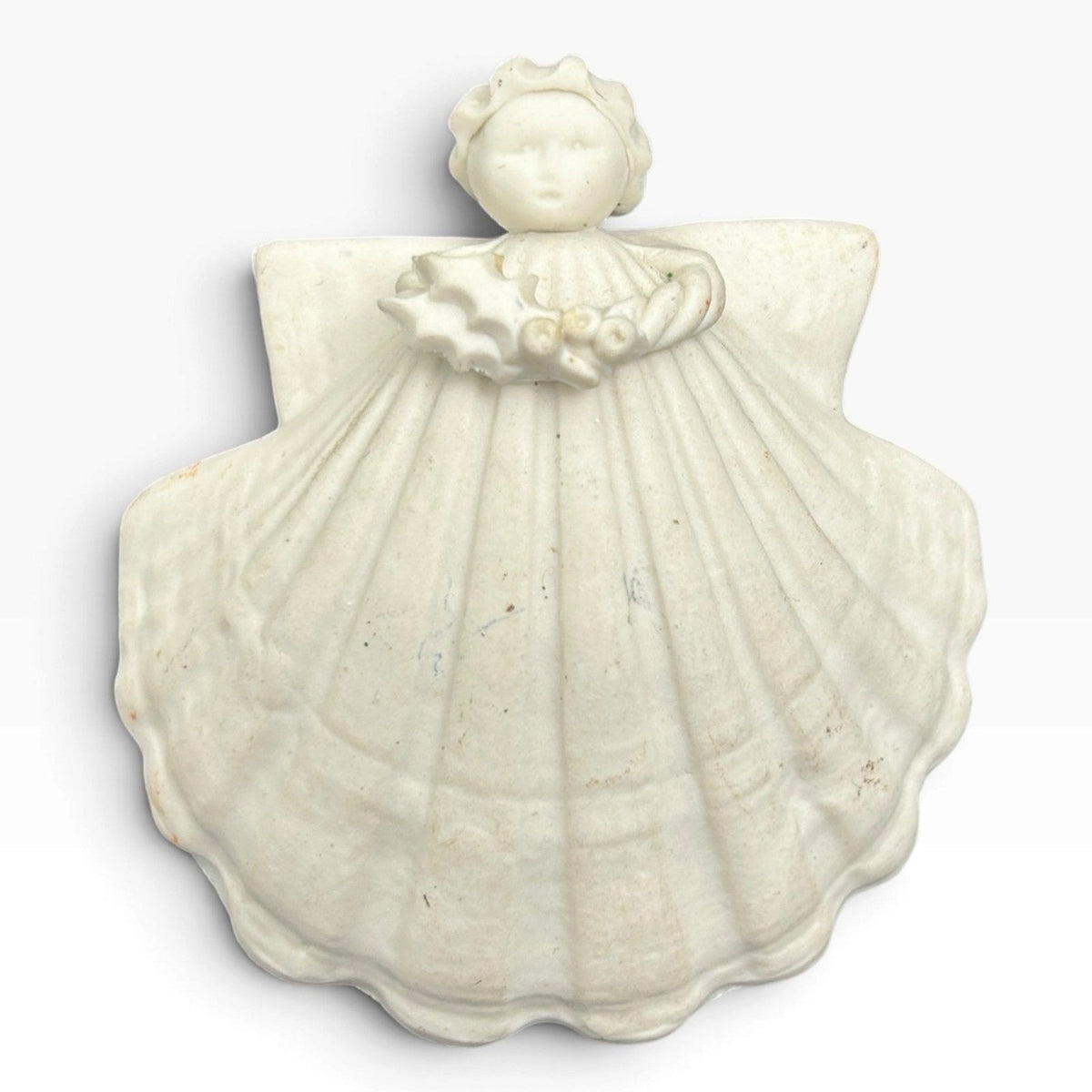 Vintage 1983 Margaret Furlong 3 Inch White Porcelain Shell Angel Ornament