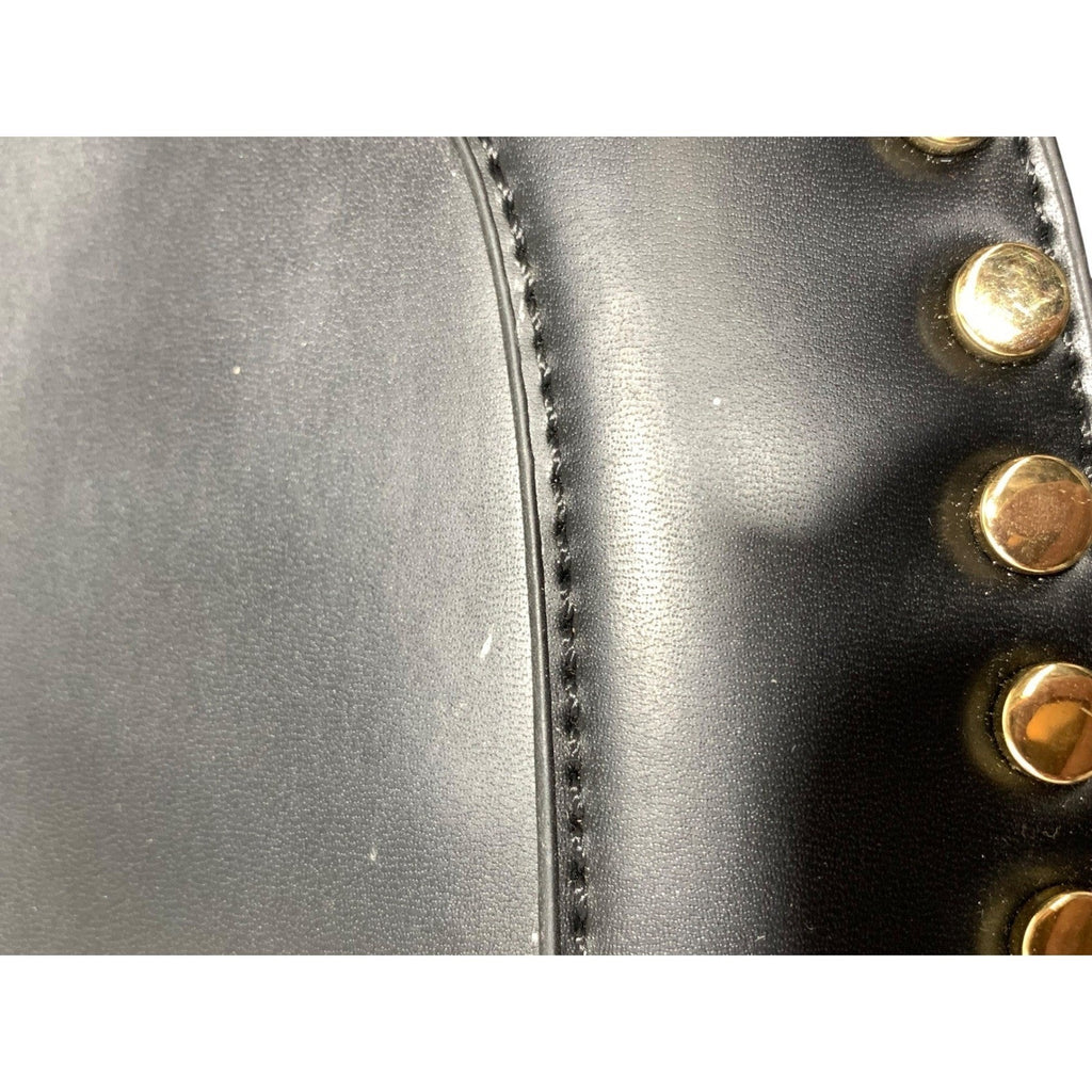 Anthropologie Studded Faux-Leather Shoulder Bag Black Gold Hardware Hobo Crescen