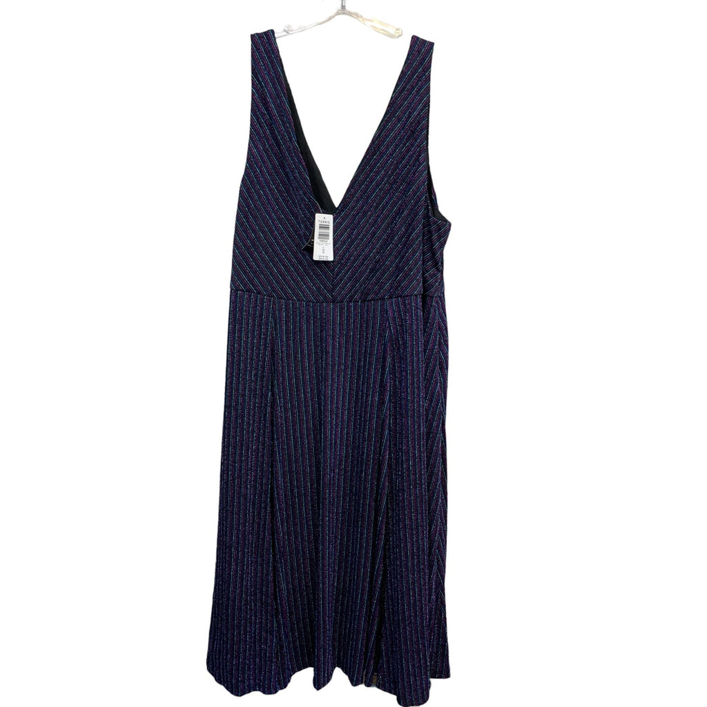 NWT TORRID Dark Blue & Multi Stripe Shimmer Midi Skater Dress sz 4