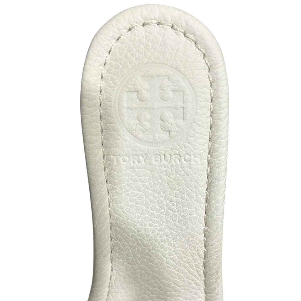 Tory Burch Selma Leather Wedge Sandals White Pebbled Leather Gold Logo 6.5M