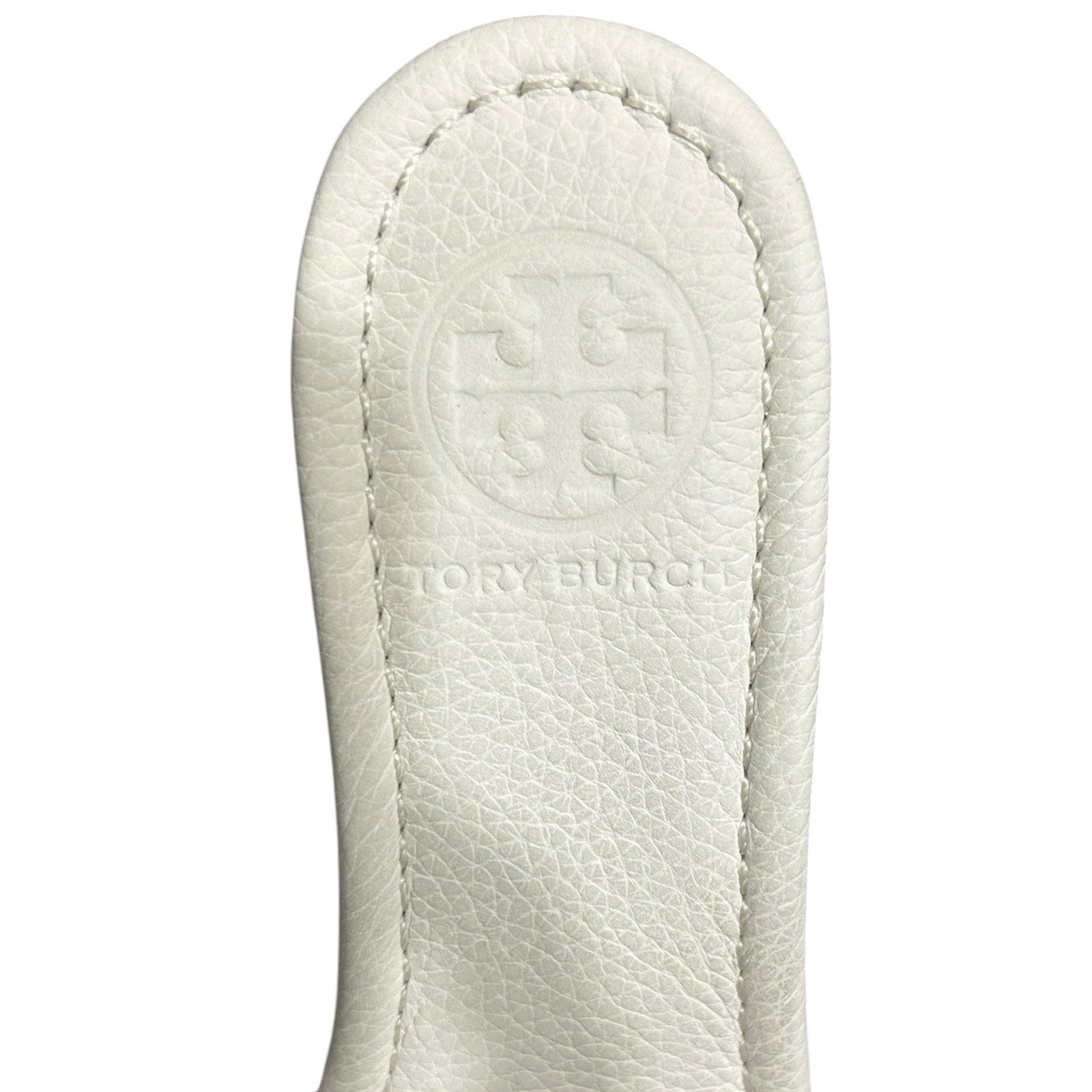 Tory Burch Selma Leather Wedge Sandals White Pebbled Leather Gold Logo 6.5M