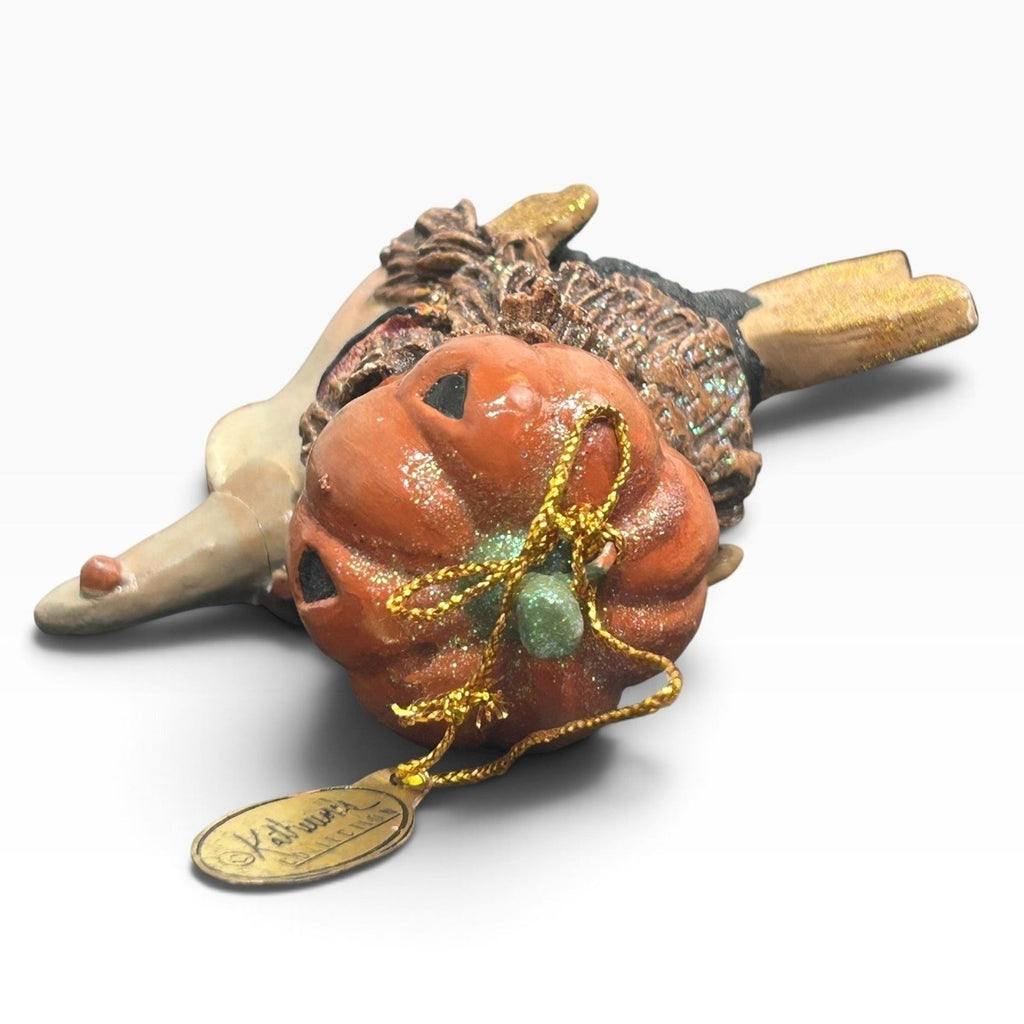 Katherine's Collection Halloween Fish Ornament Pumpkin Hat Gold Glitter Tag Cute