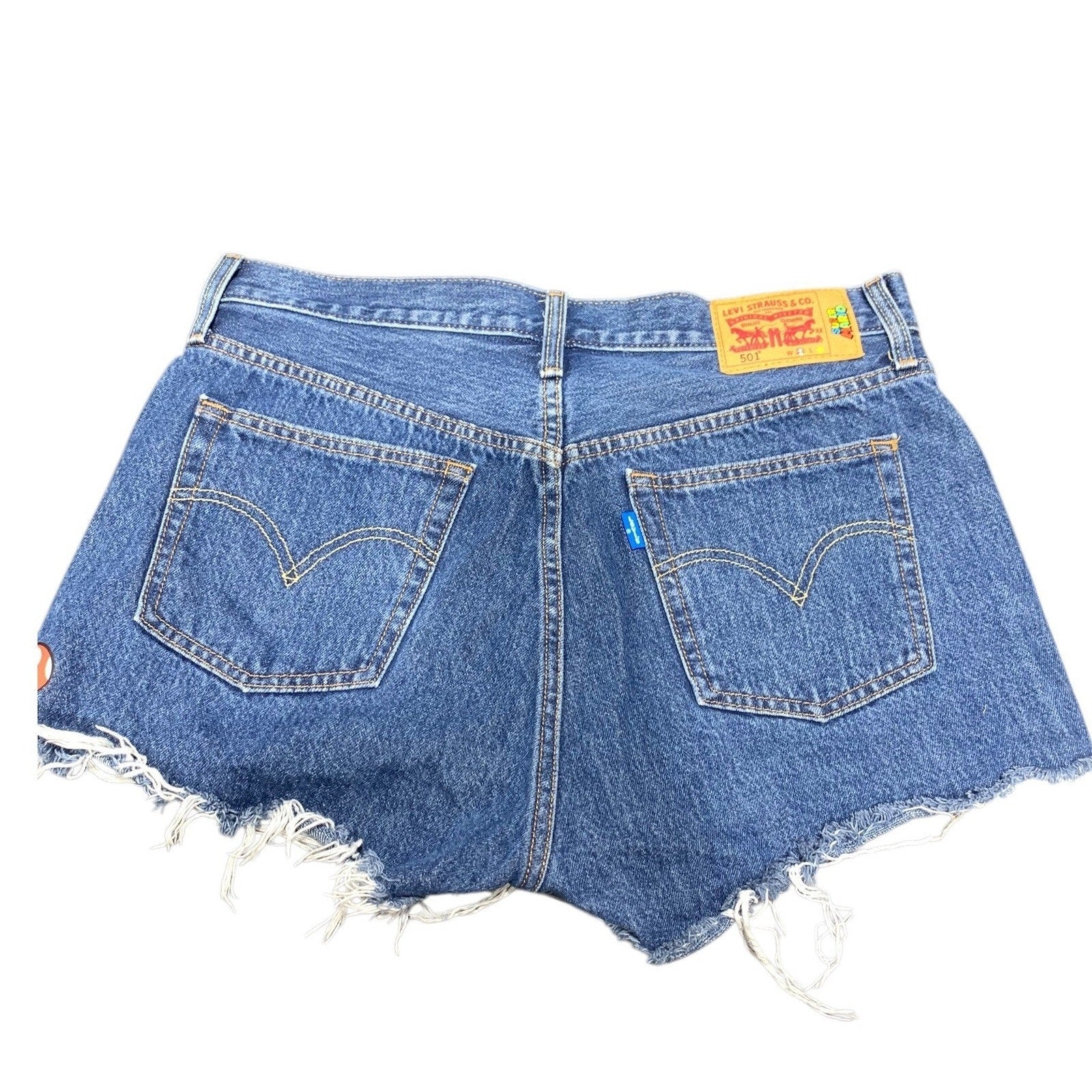 Levi's x Super Mario 501 Denim Shorts Medium Wash Blue Cut Off Womens 30