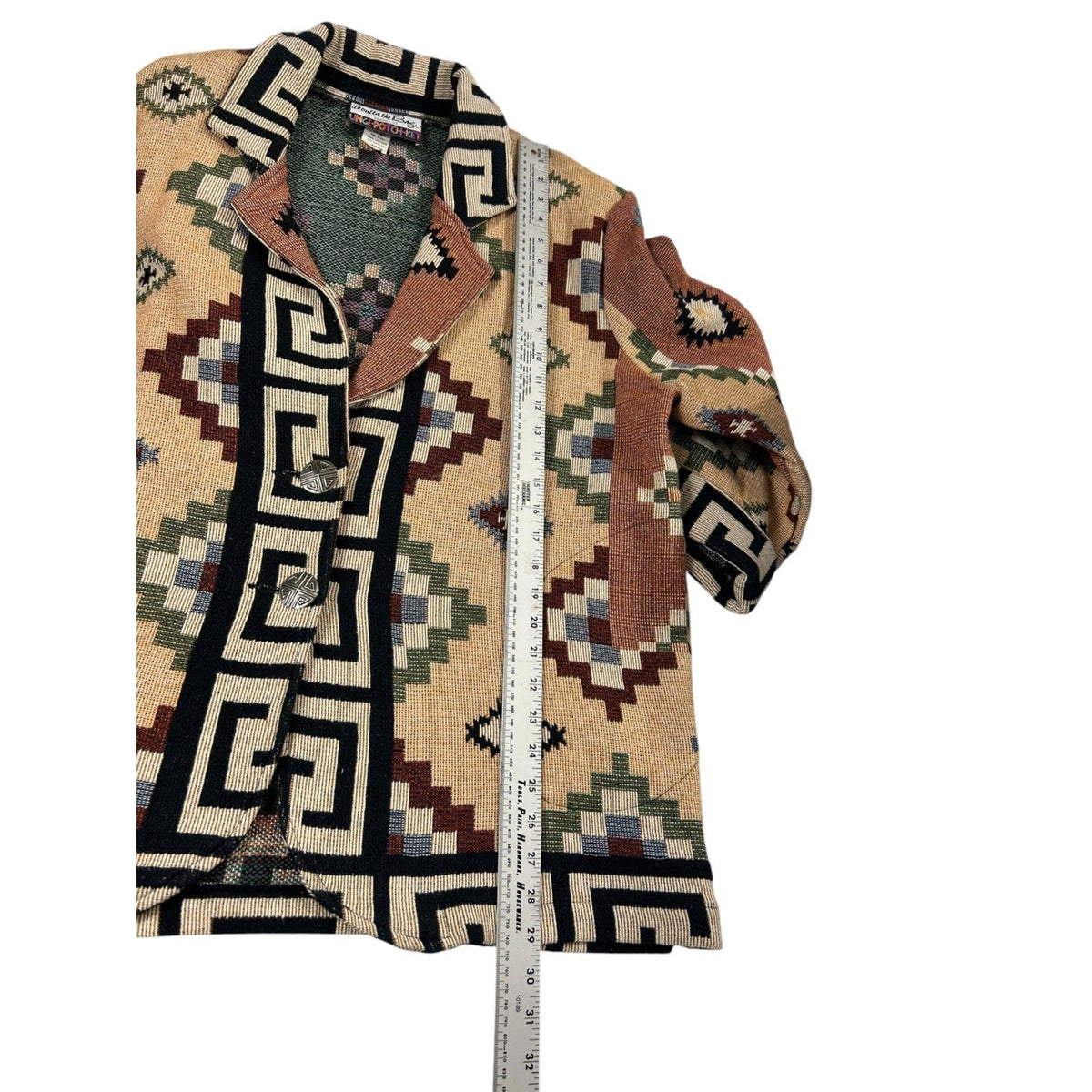 Vtg Its Outta The Bag Unge-Potch-Ket Southwest Aztec Blanket Tapestry Jacket L
