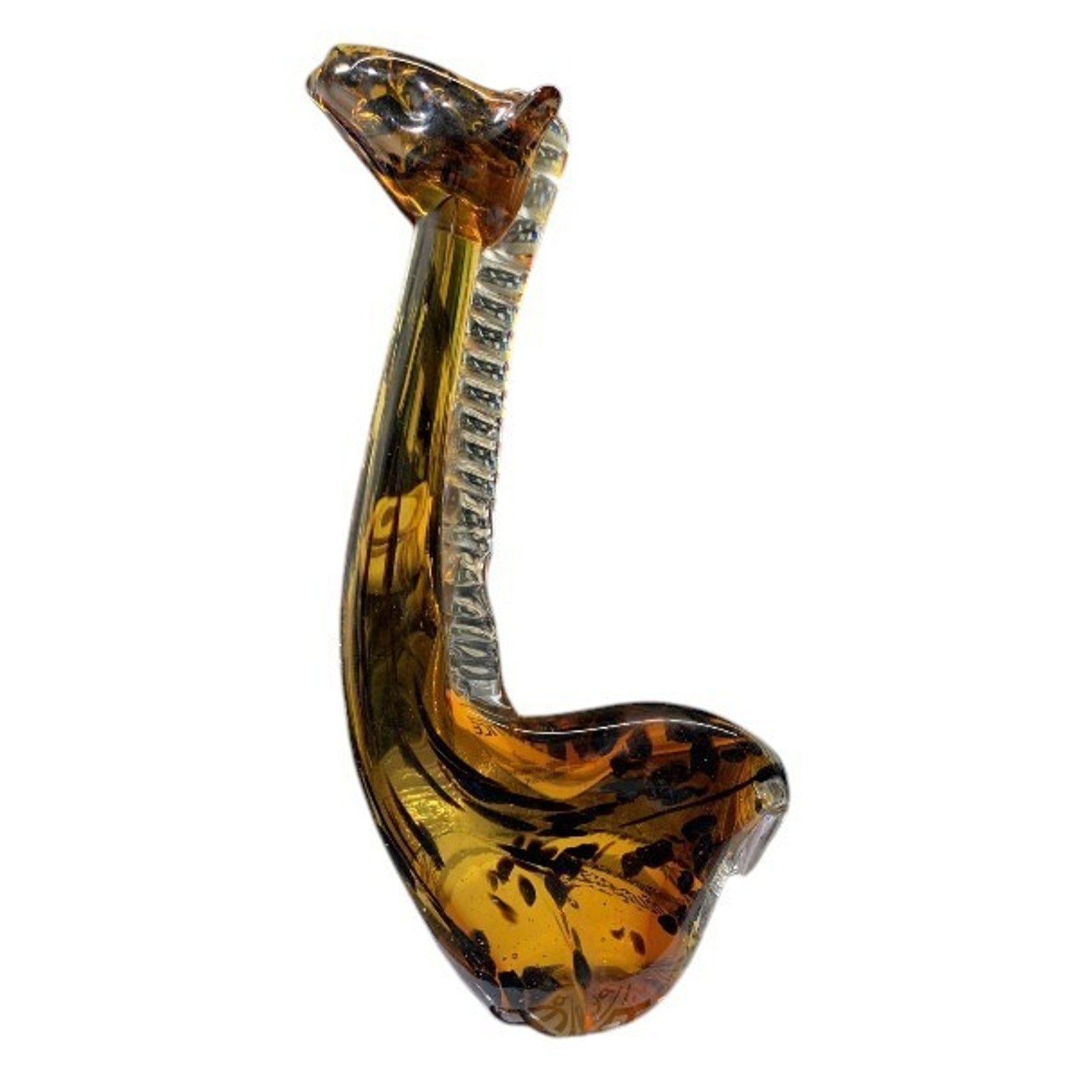 Vintage Glass Giraffe Murano Style Art 10 Inch Sculpture Amber And Black