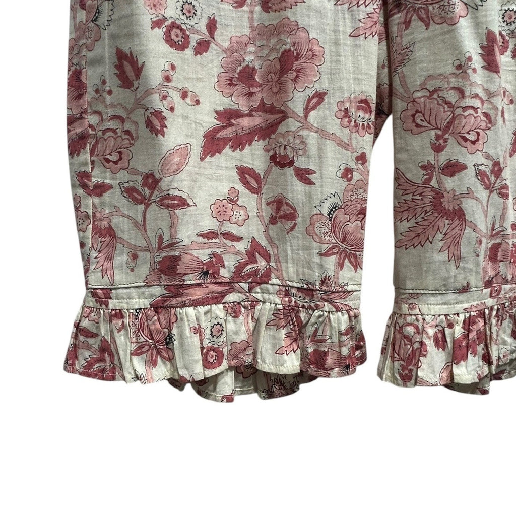 Sundance Women Red Floral Toile Ruffle Pajama Shorts Cream Size S Elastic Waist
