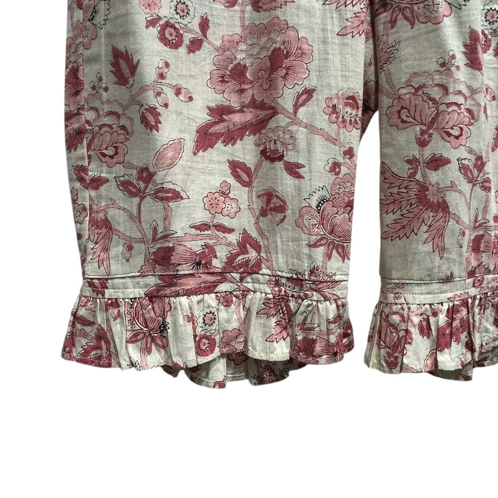 Sundance Women Red Floral Toile Ruffle Pajama Shorts Cream Size S Elastic Waist