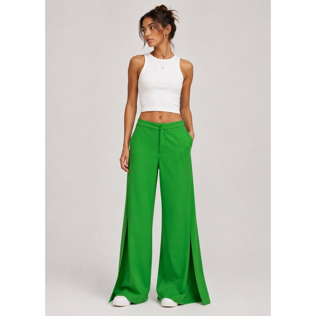 Womens Kelly Green High Waisted Wide Leg Trousers Size S Dress Pants officewear