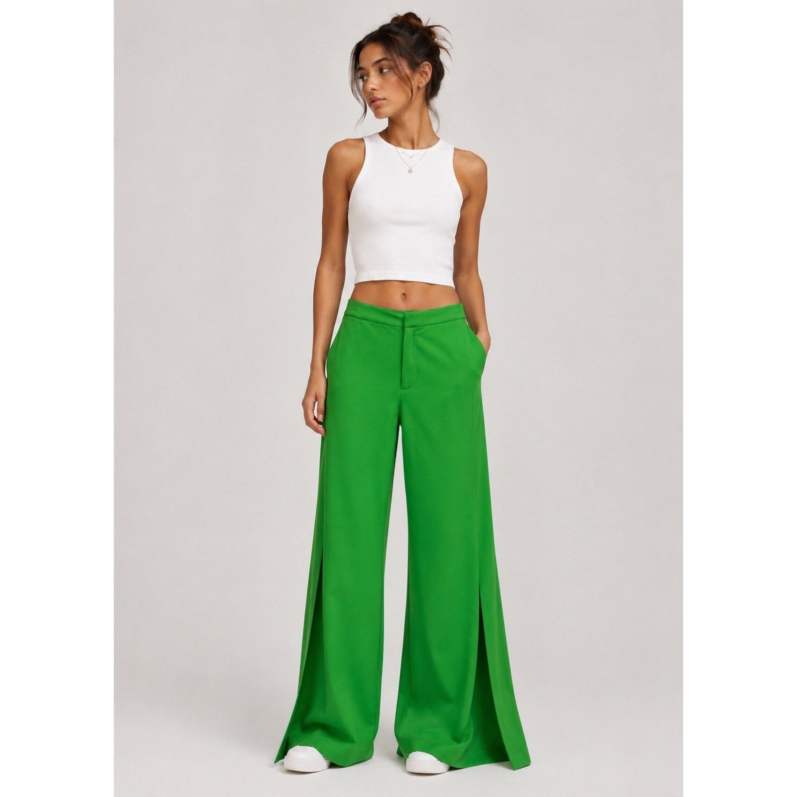 Womens Kelly Green High Waisted Wide Leg Trousers Size S Dress Pants officewear