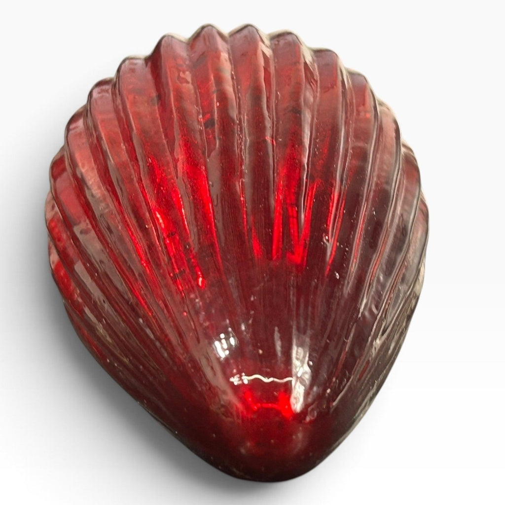Vintage Ruby Red Mercury Glass Ribbed Teardrop Christmas Ornament Brass Cap