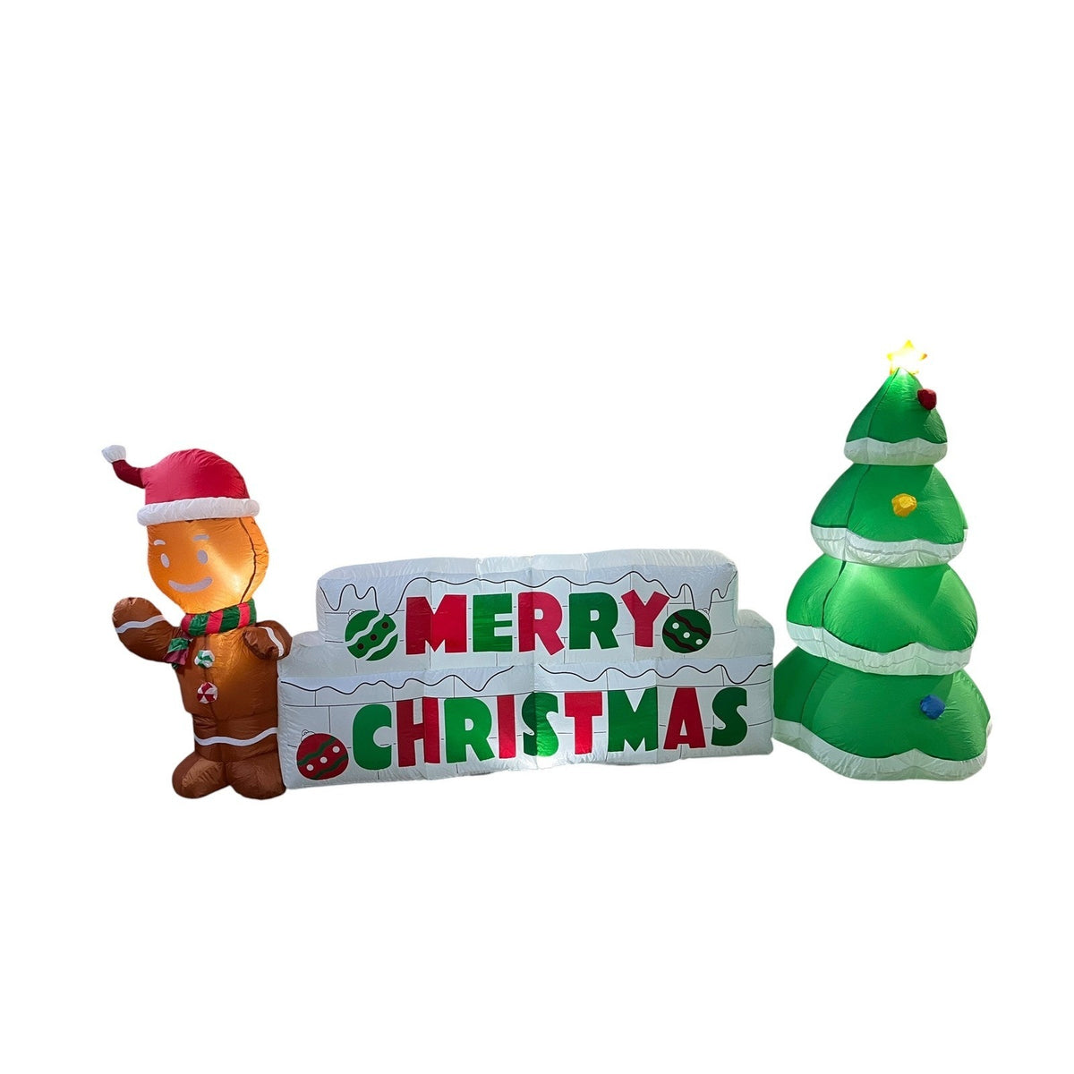 10ft Christmas Inflatable Gingerbread Man Merry Christmas Sign and Tree LED