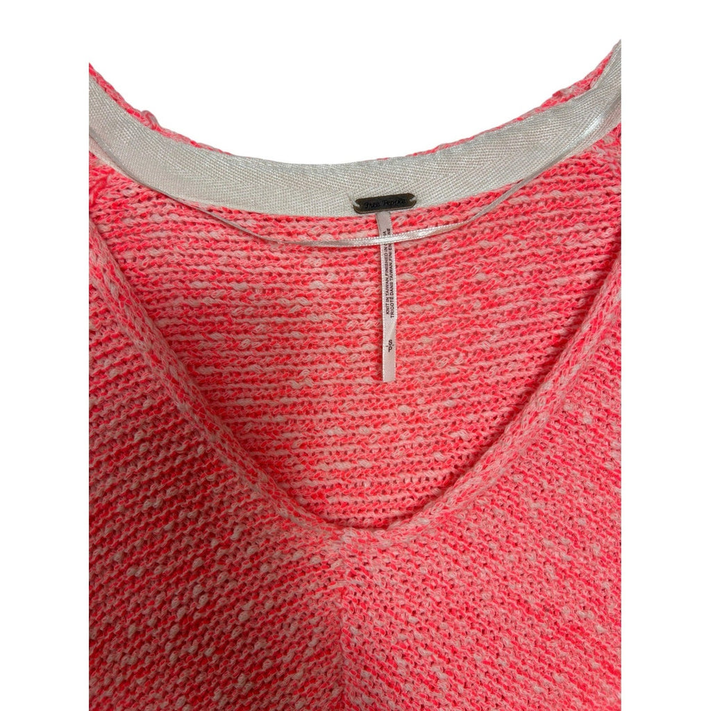 Free People Neon Flamingo V-Neck Marled Knit Relaxed Sweater OB1072421 Size S