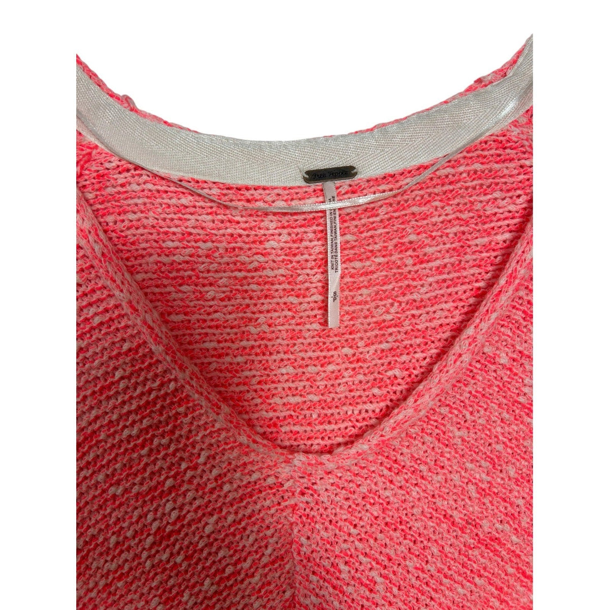 Free People Neon Flamingo V-Neck Marled Knit Relaxed Sweater OB1072421 Size S