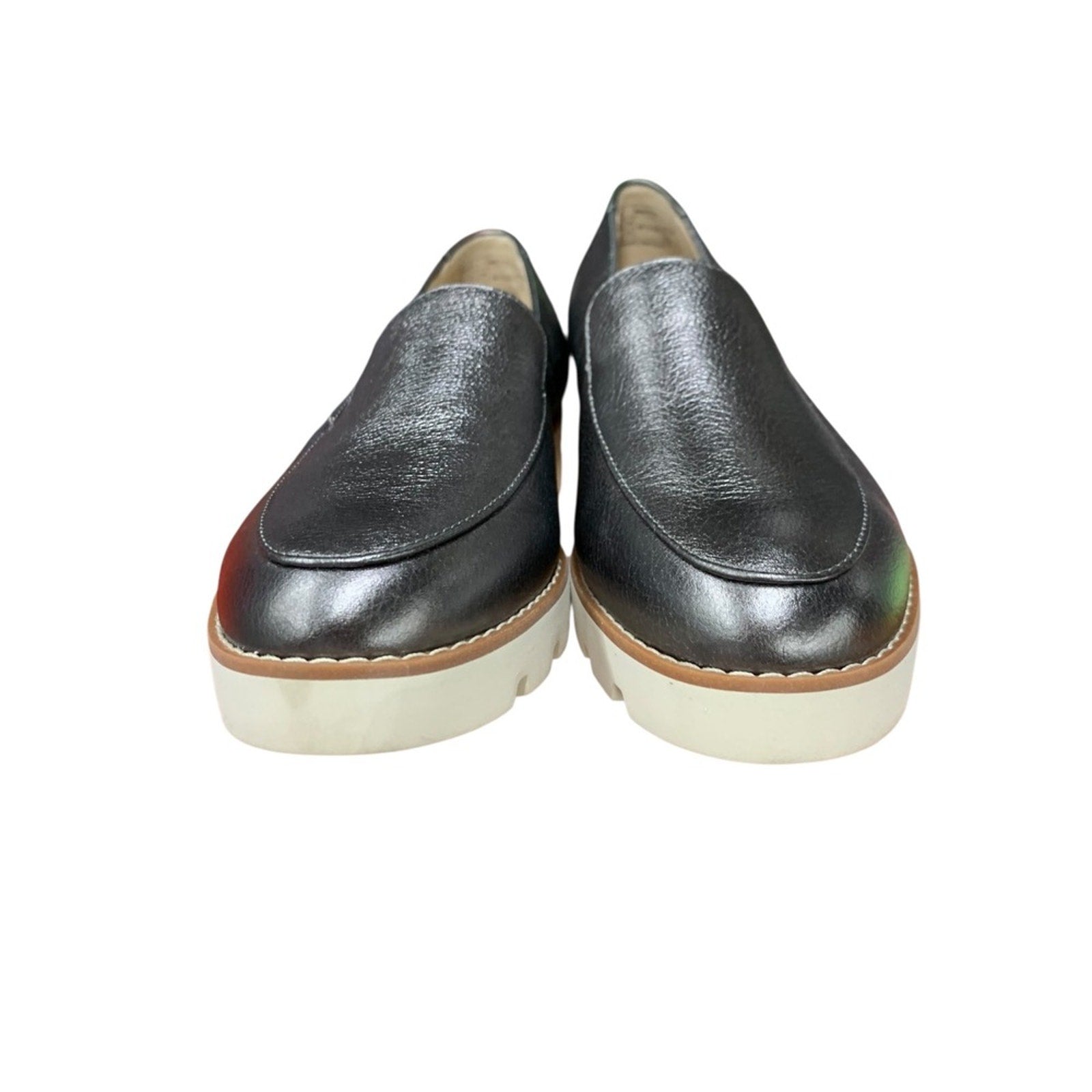 Vionic Kensley Metallic Silver Leather Platform Loafers Size 6 Women's