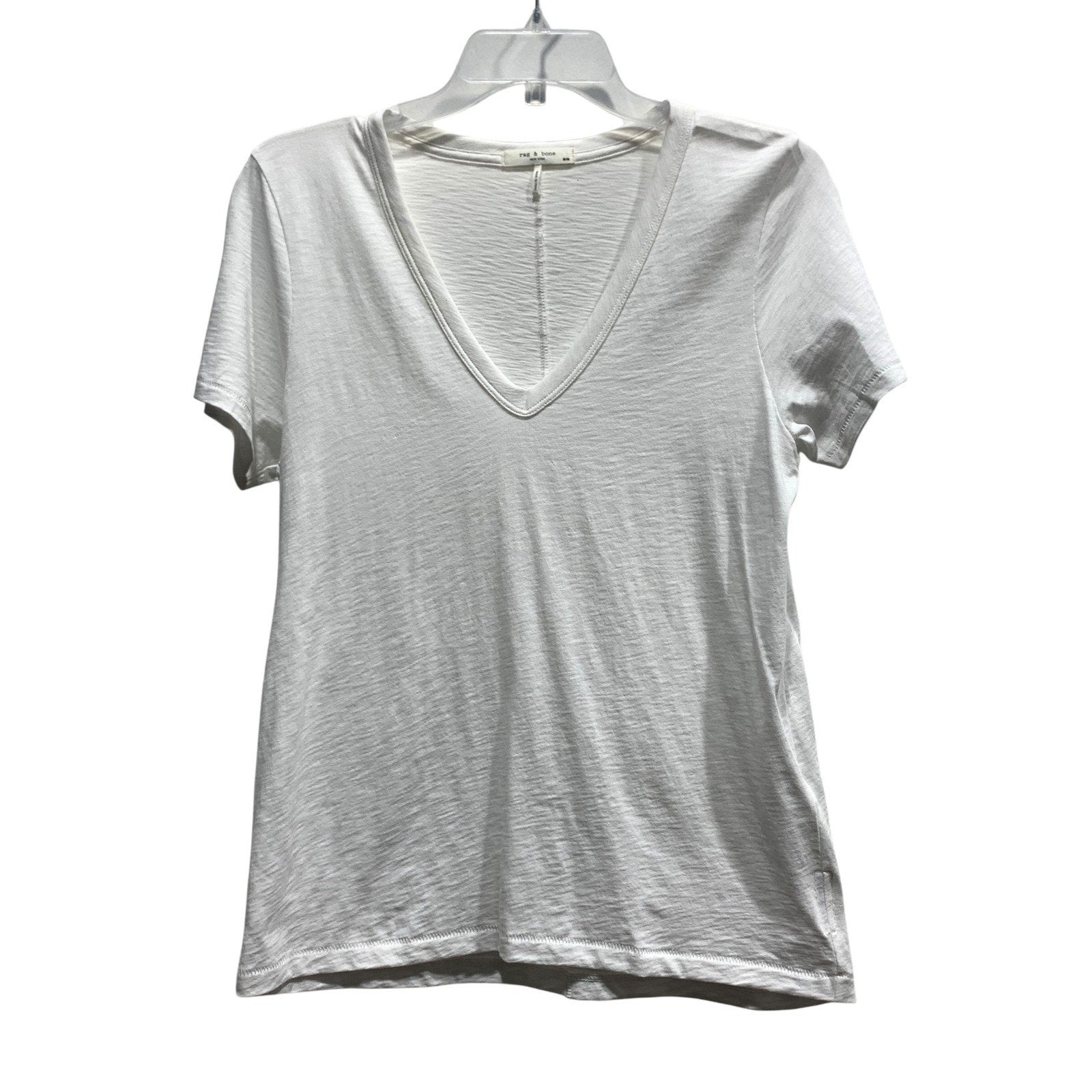 Rag & Bone White Pima Cotton V-Neck Short Sleeve Tee Shirt Size Medium Slub Knit