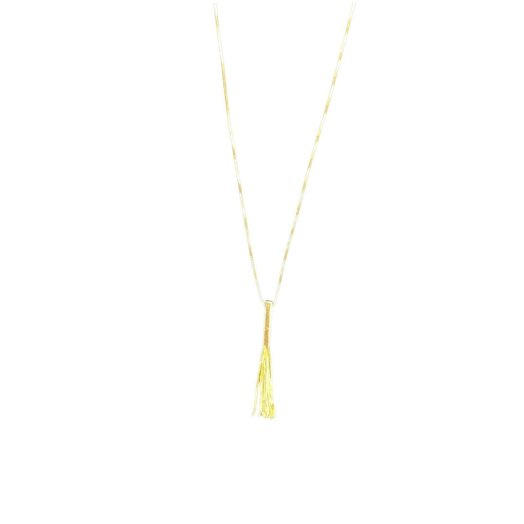 14K Yellow Gold Chain Necklace with Vertical Bar Tassel Pendant 3.8g 17" chain
