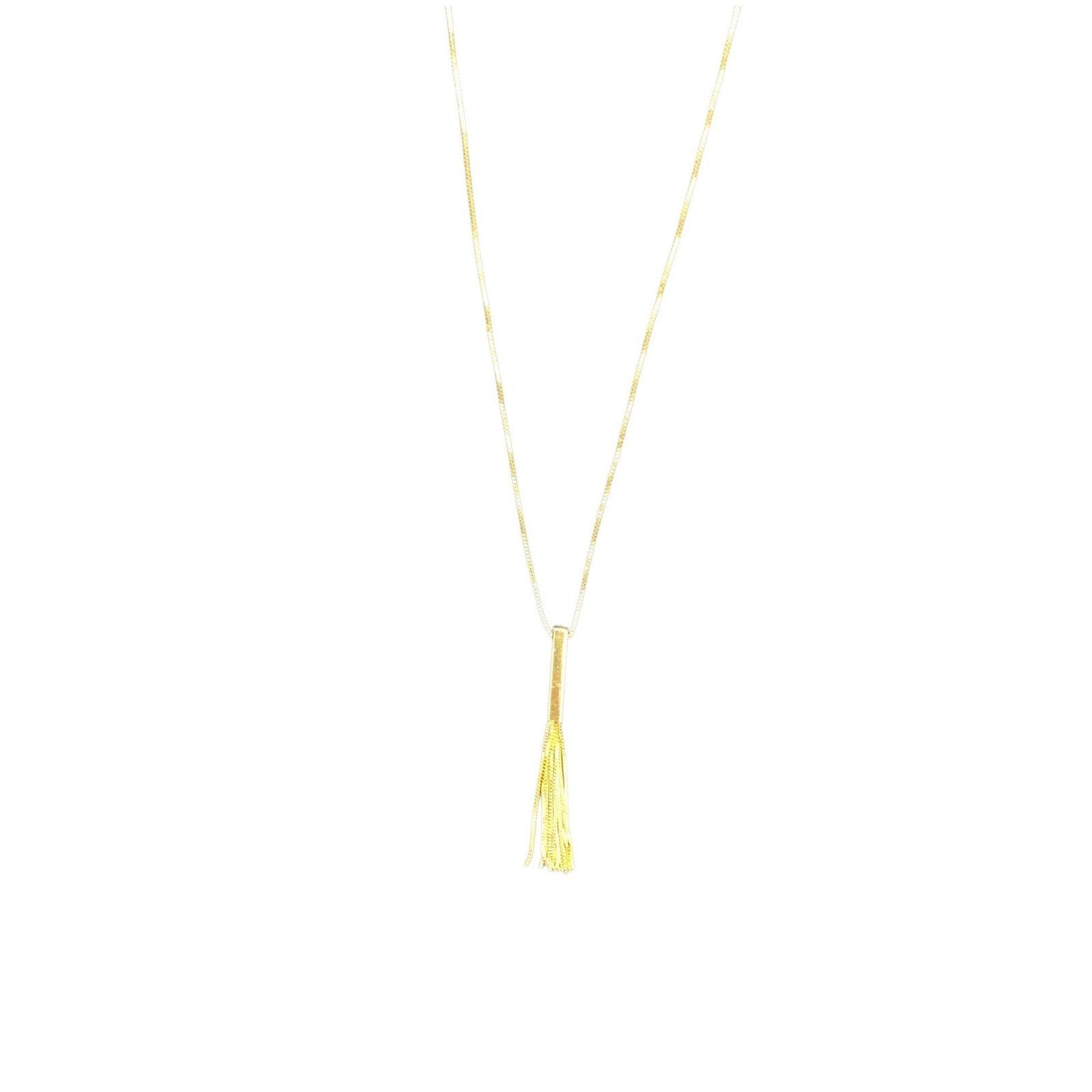 14K Yellow Gold Chain Necklace with Vertical Bar Tassel Pendant 3.8g 17" chain
