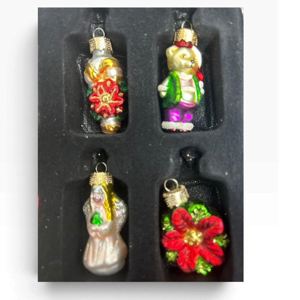 Unique Treasures 25pc Miniature Blown Glass Christmas Ornament Set Santa Xmas