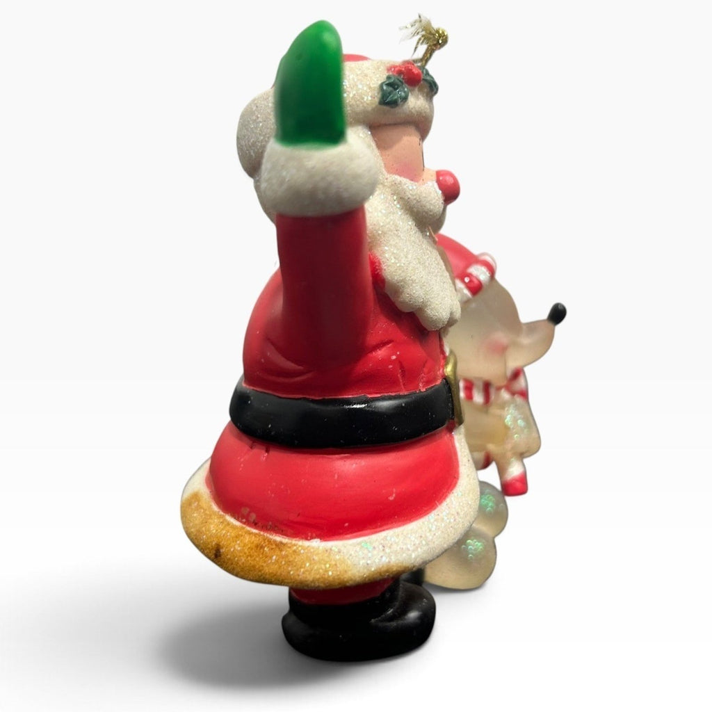 Disney Santa Claus and Mickey Mouse Christmas Ornament Glitter Accents 4x3 VTG