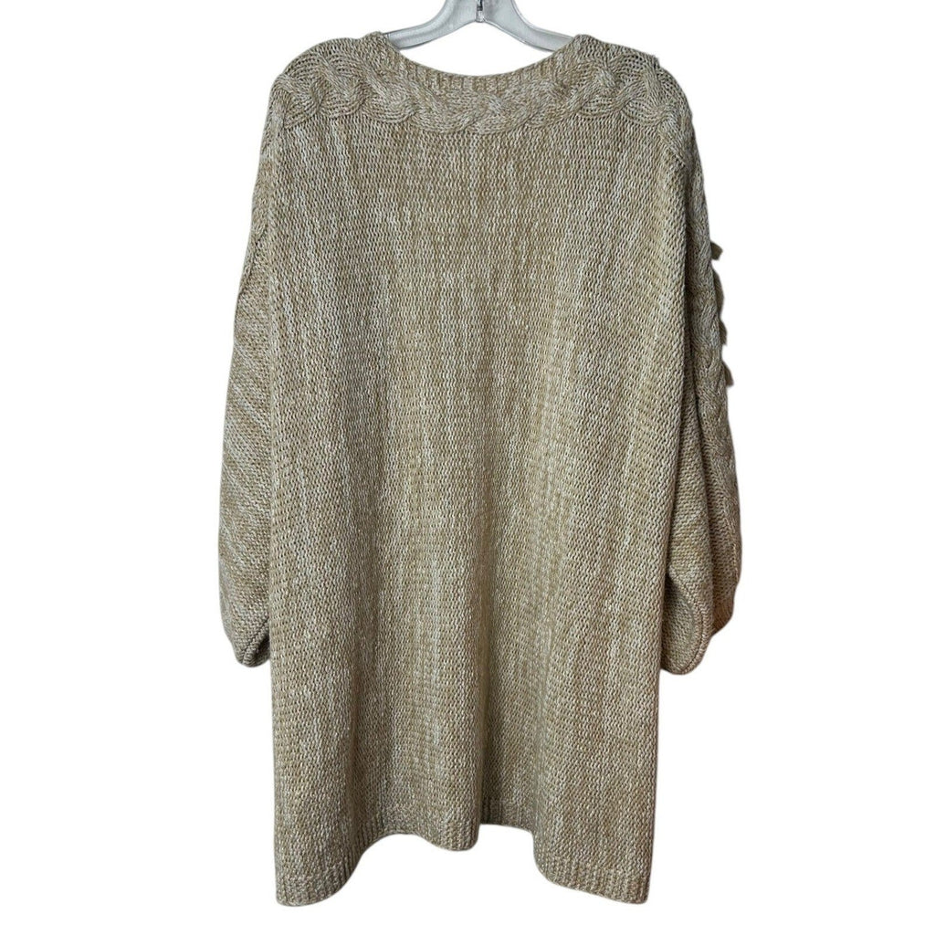 Anthropologie Braided Tassel Cardigan Oatmeal Beige Chunky Knit OS OVERSIZED