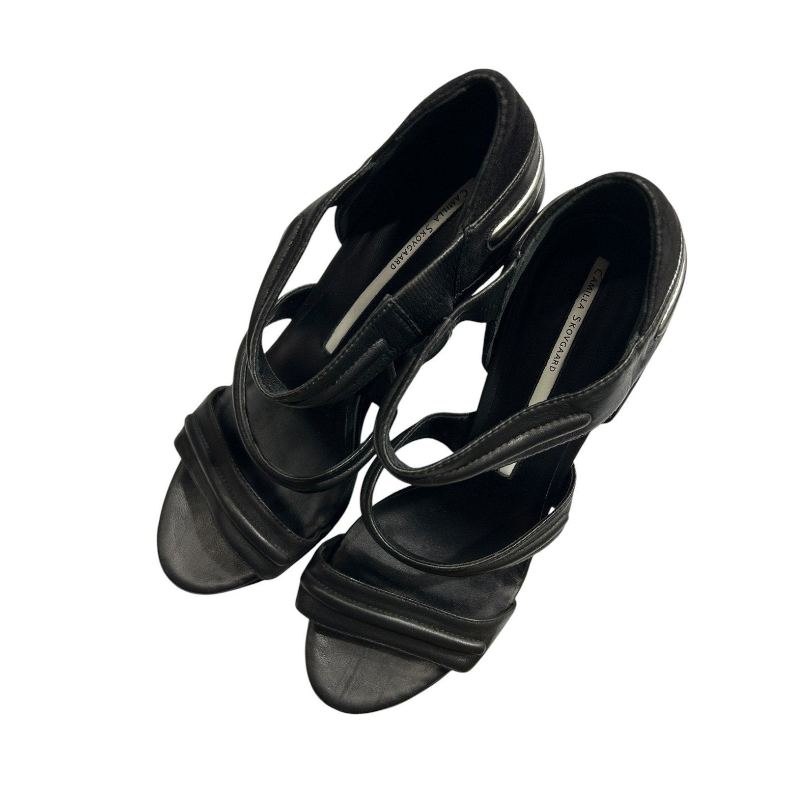 Camilla Skovgaard Black Leather Suede Architectural Wedge Sandals Size 41 club
