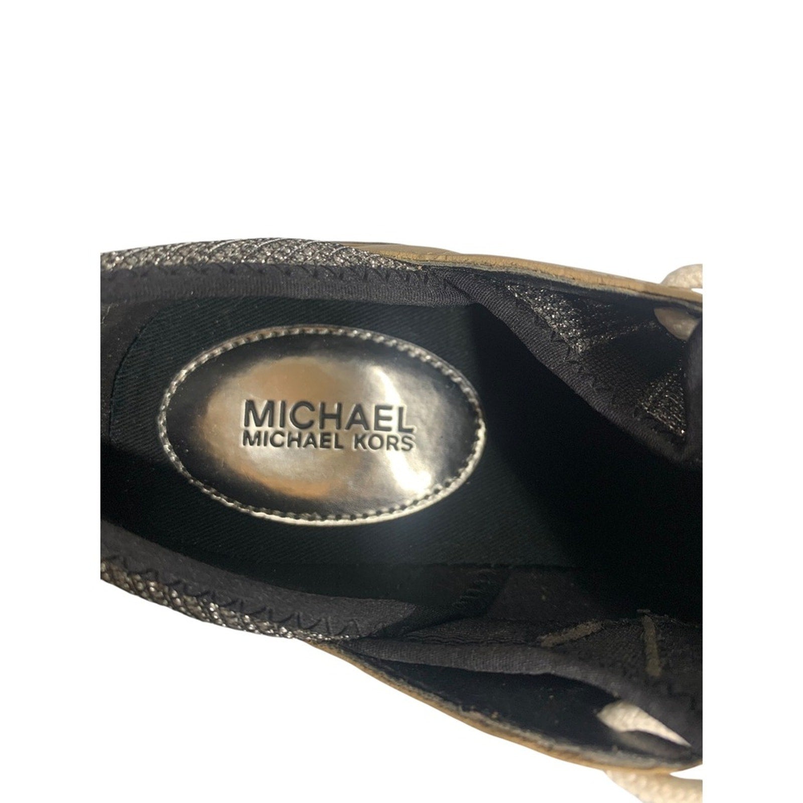 Michael Kors Women's Liv Trainer Glitter Chain Sneakers Anthracite Size 8.5M