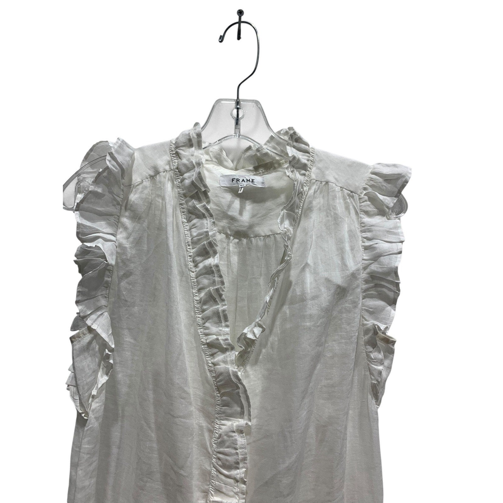FRAME, Lauren White Ruffled Maxi Dress LWWD0580 Sleeveless S/P COSTAL ROMANTIC