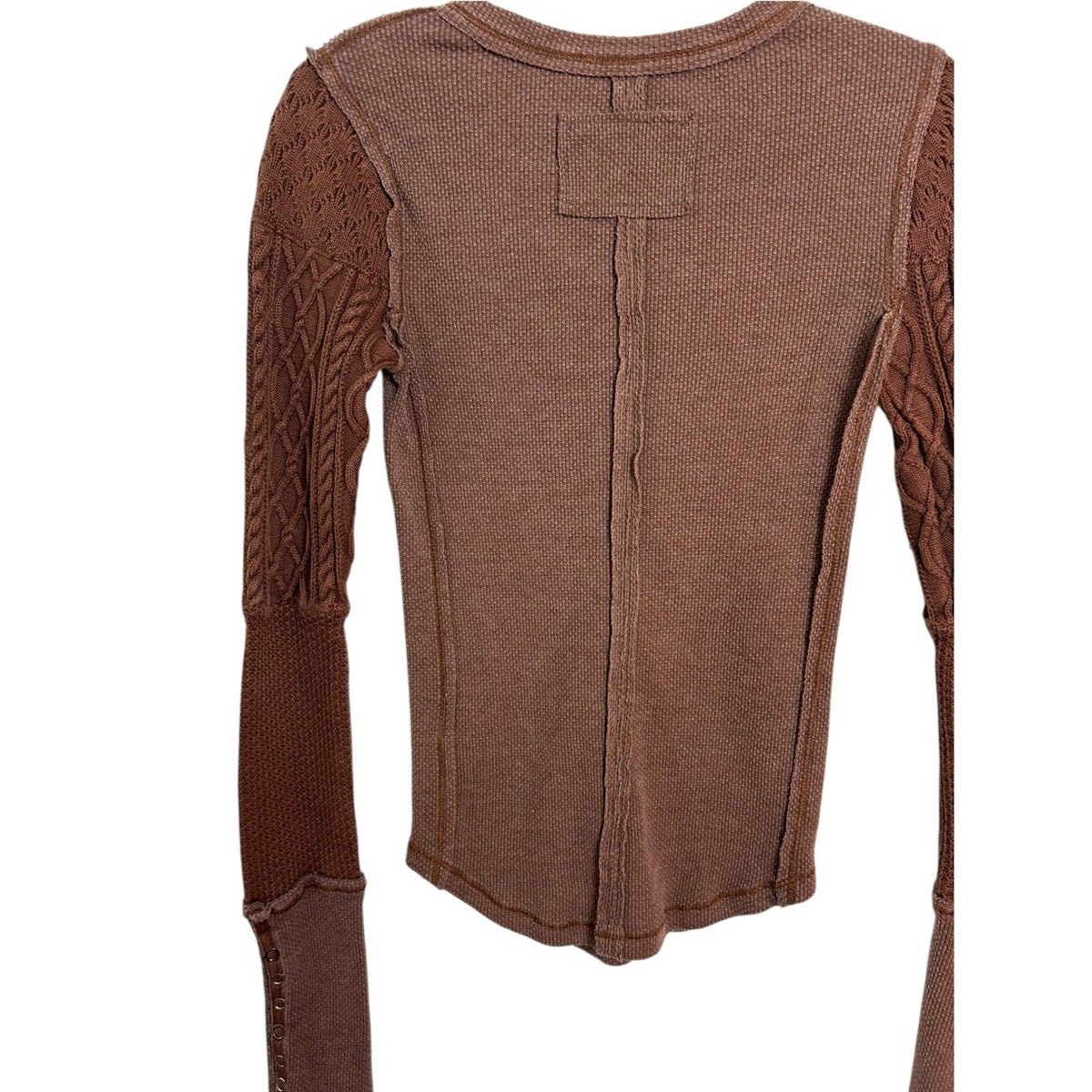 Free People We The Free Twisted Cable Cuff Thermal Henley Top Caramel Cafe XS