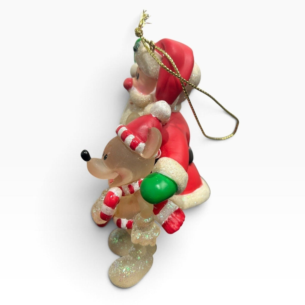 Disney Santa Claus and Mickey Mouse Christmas Ornament Glitter Accents 4x3 VTG