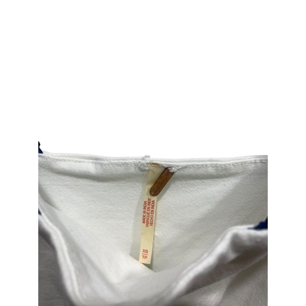 Free People White Navy Blue Ruched Side Lace Trim Square Neck Tank Top XS