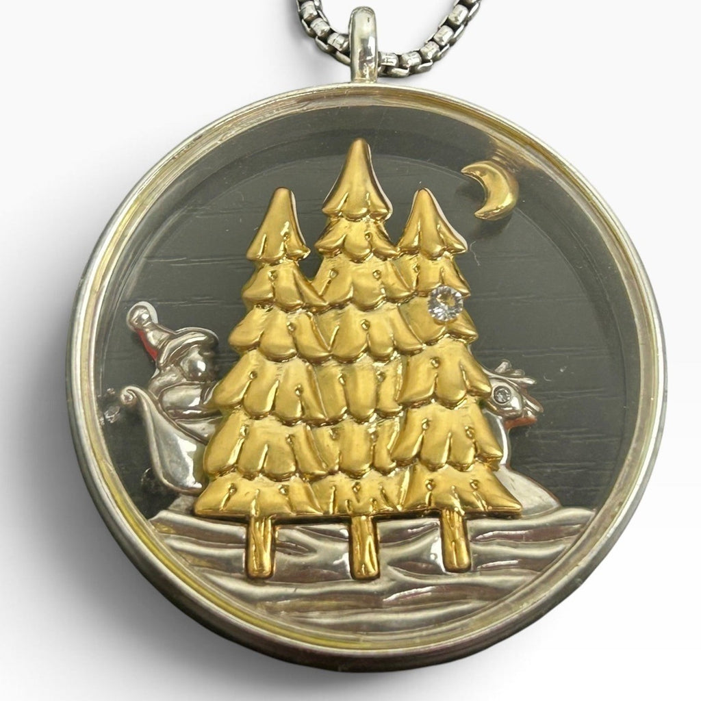Brighton Christmas Santa Reindeer Shaker Pendant Necklace Silver Gold Tone 20in