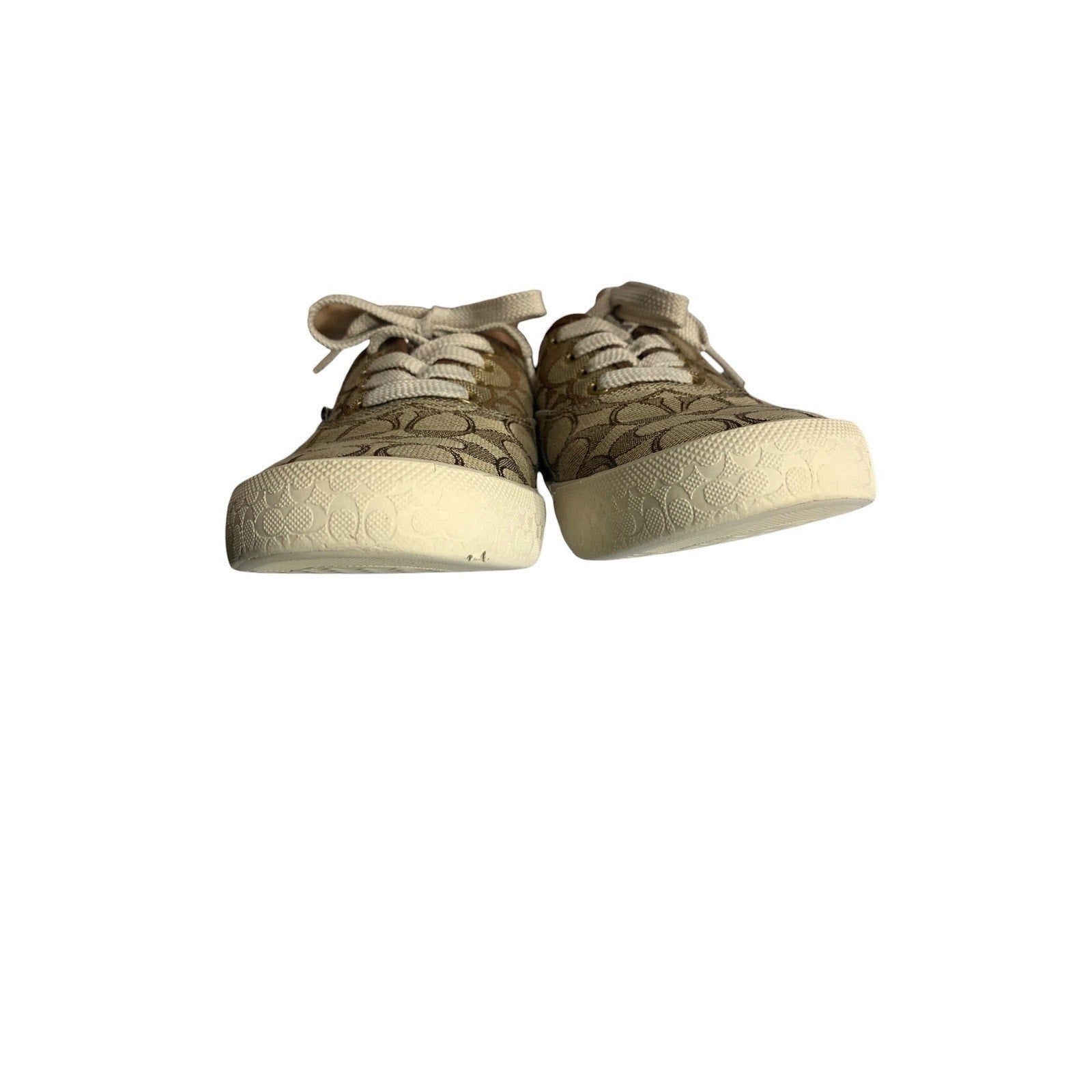 Coach C2705 Signature Monogram Canvas Low Top Sneakers Khaki Brown Womens 6.5B