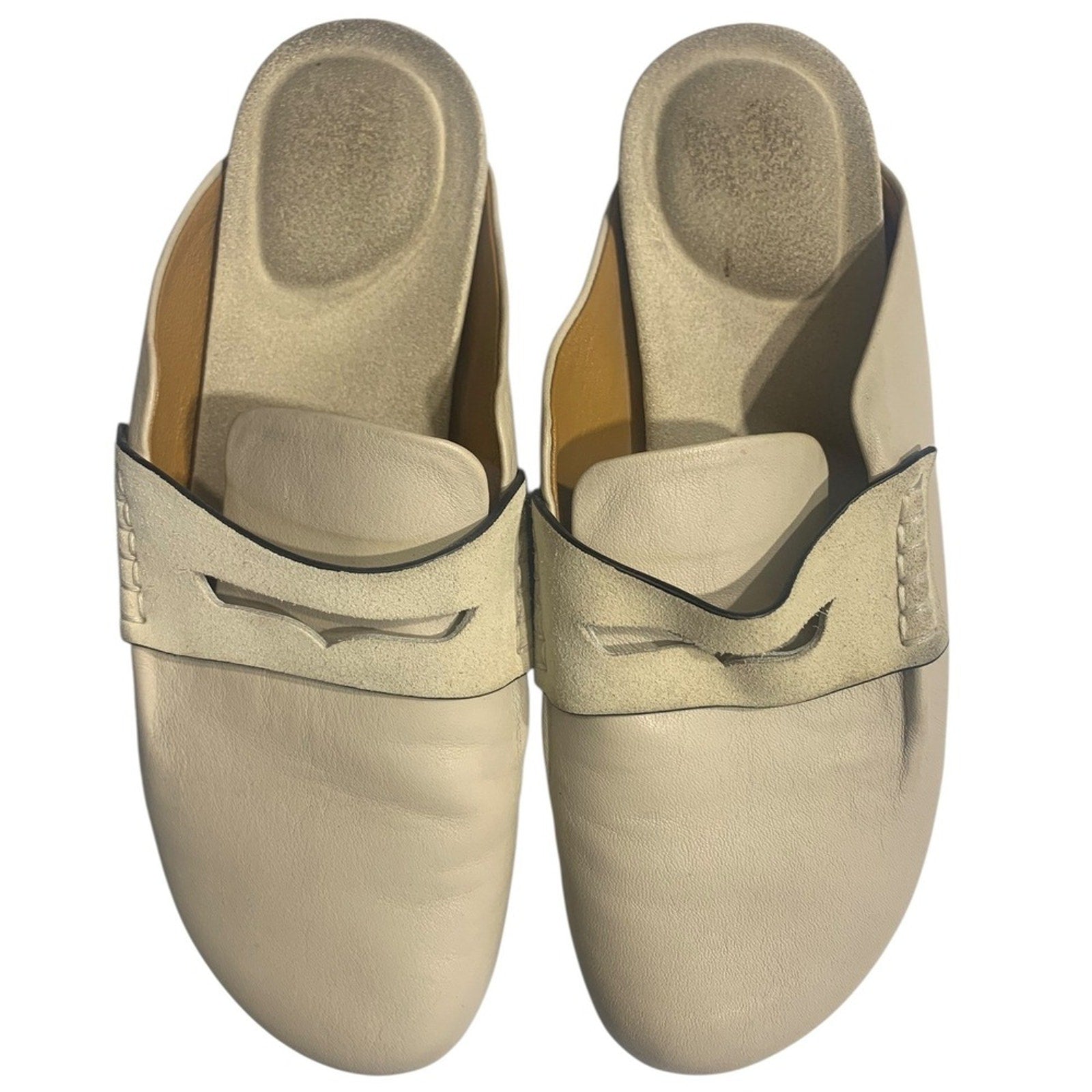 Rag Bone New York Beige Leather Slip On Mules Loafers Women's Size 37.5 us 7.5