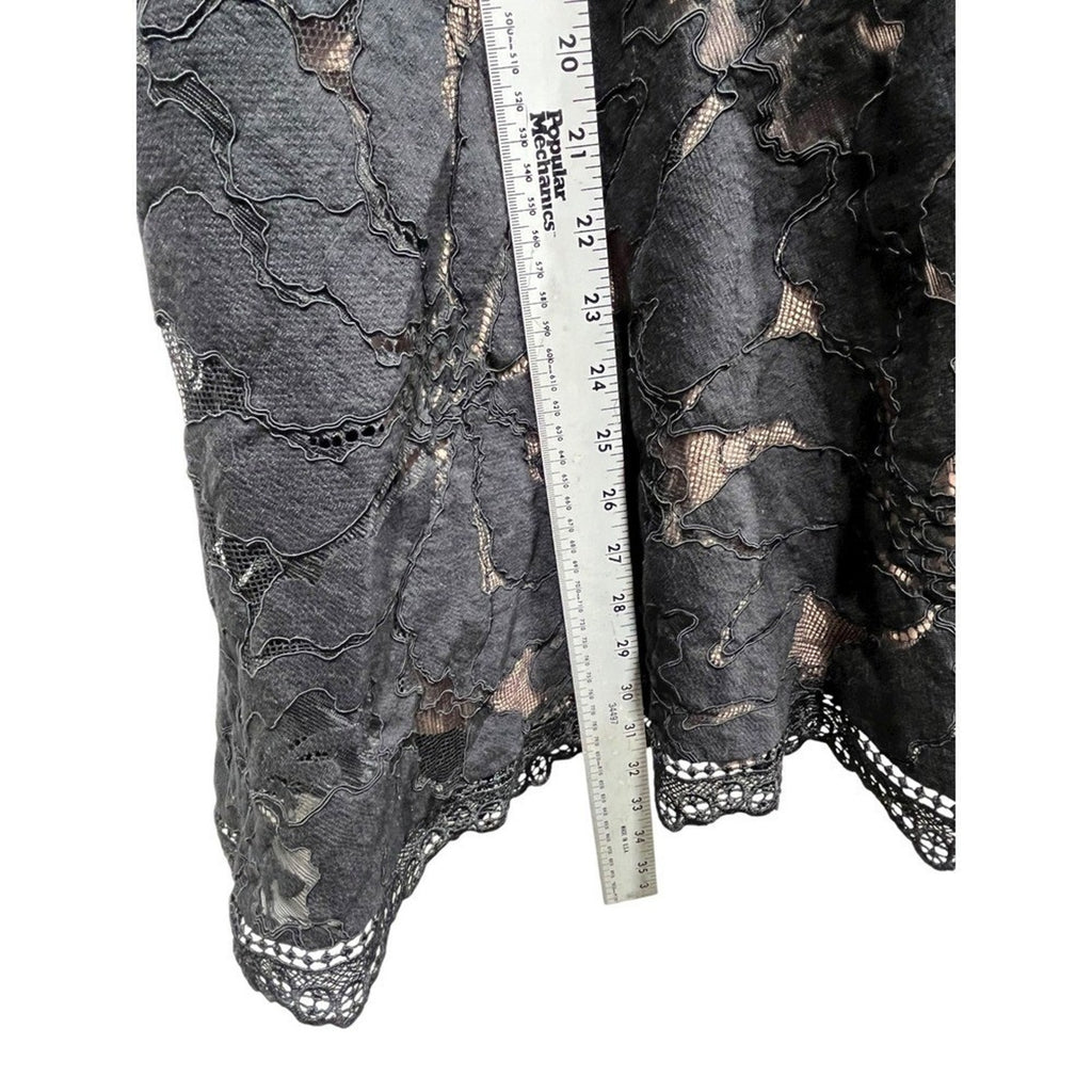 Anthropologie Ophelia Puff Sleeve Elegant Black Lace Dress Midi V Neck size 6