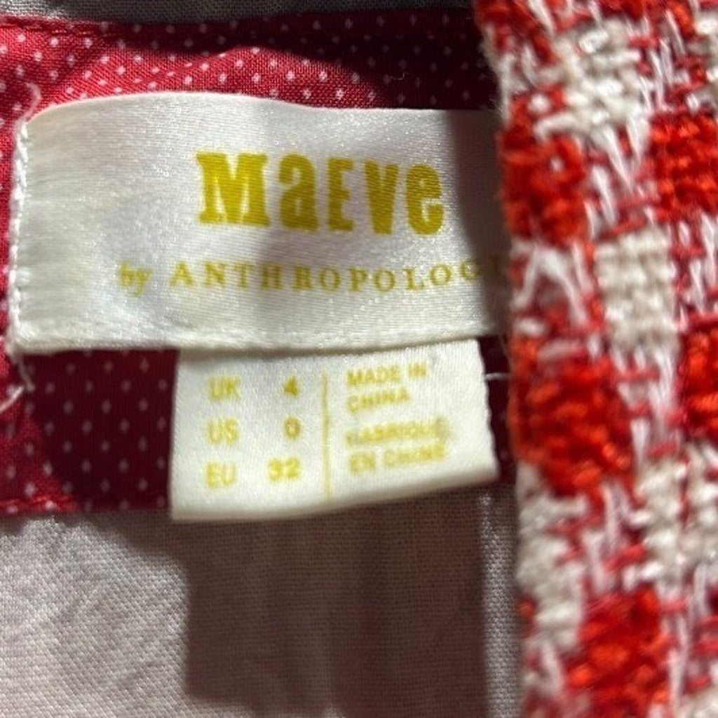 MAEVE Anthropologie Red & White Checked Tweed Sleeveless TankSize 0 Sleeveless