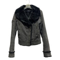 OAKWOOD The Leather Brand Women's L Gray Faux Fur Lined Faux Suede Moto Jacket
