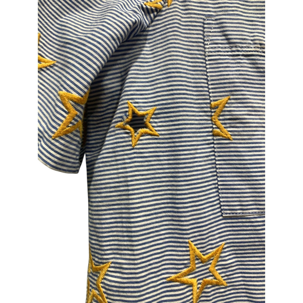Madewell Blue White Pinstripe Yellow Star Embroidered Shirt Sz M Preppy Coastal