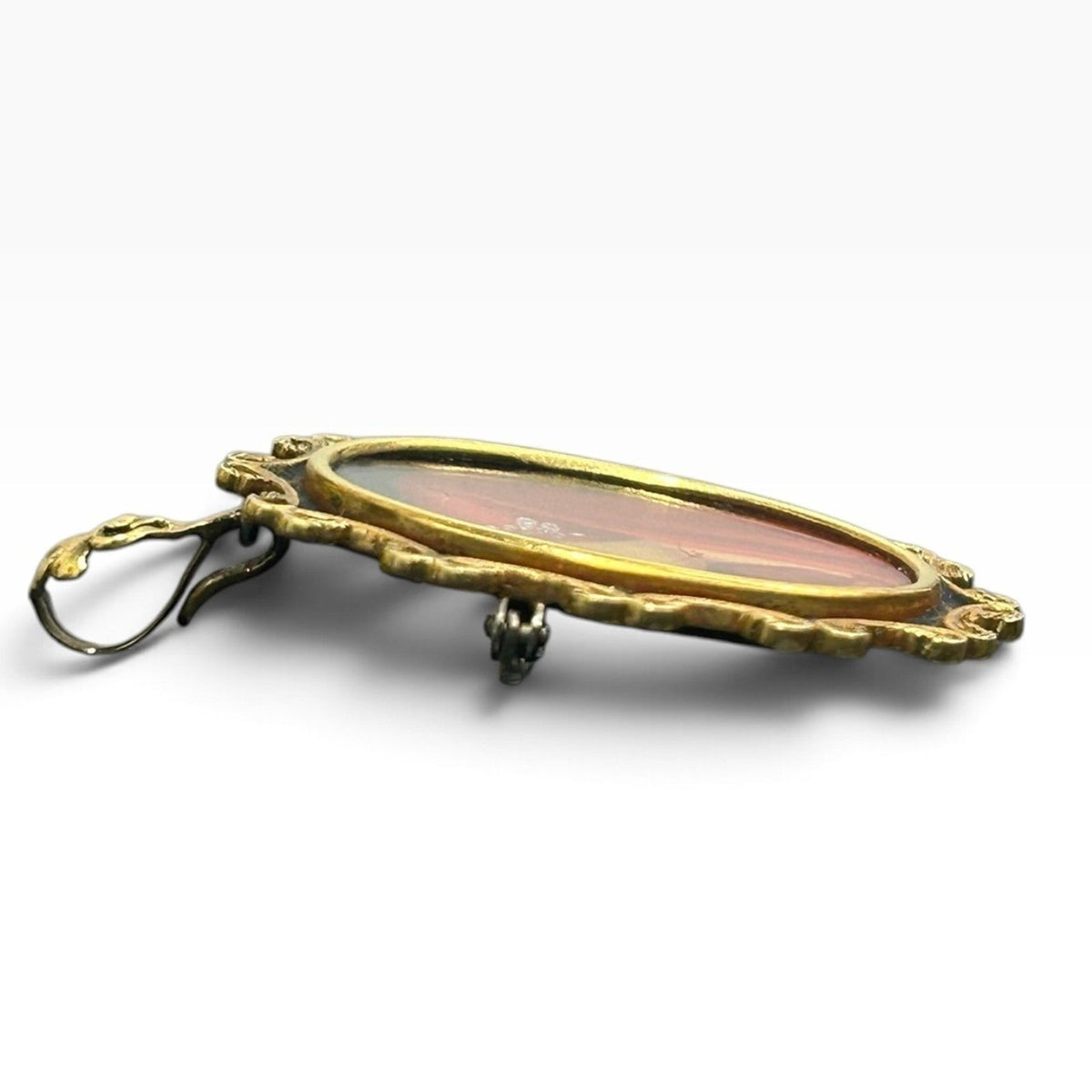 18k Yellow Gold Saint Fabiola Portrait Profile Brooch Pendant Italy 10g Wearable