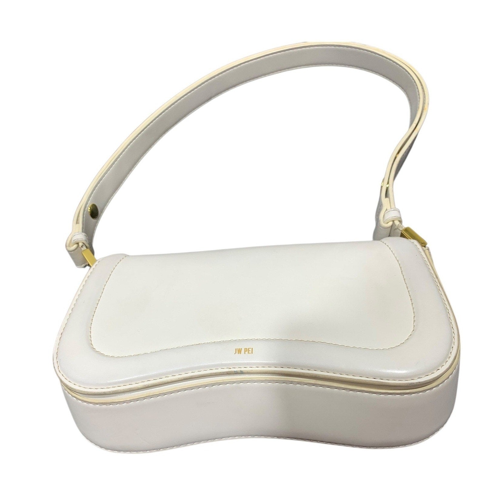 JW PEI Eva Shoulder Bag Ivory Vegan Leather Curved Baguette Gold Hardware ANTHRO