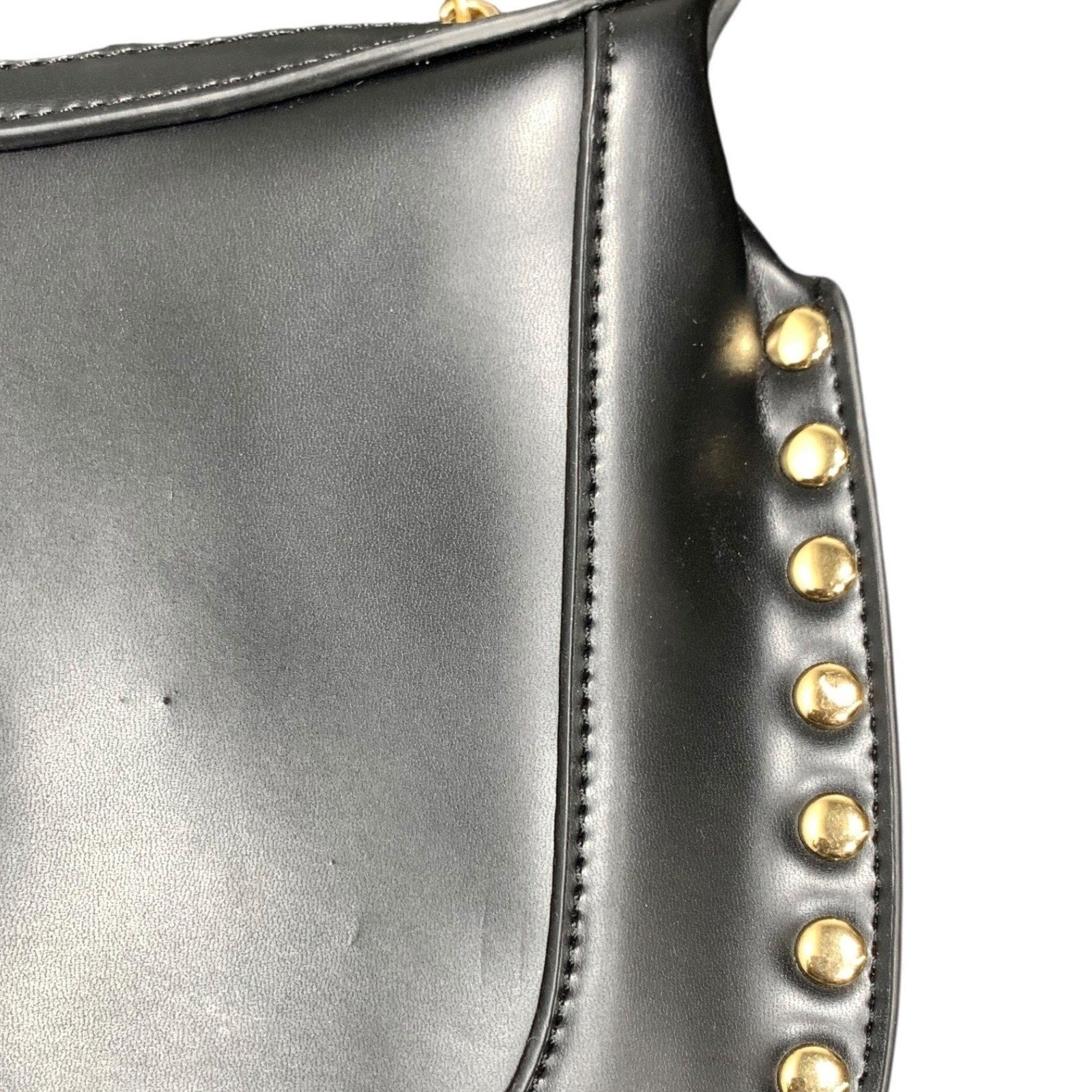 Anthropologie Studded Faux-Leather Shoulder Bag Black Gold Hardware Hobo Crescen