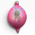 Vintage Poland Glass Teardrop Christmas Ornament Pink Bell Silver Glitter 3.5in