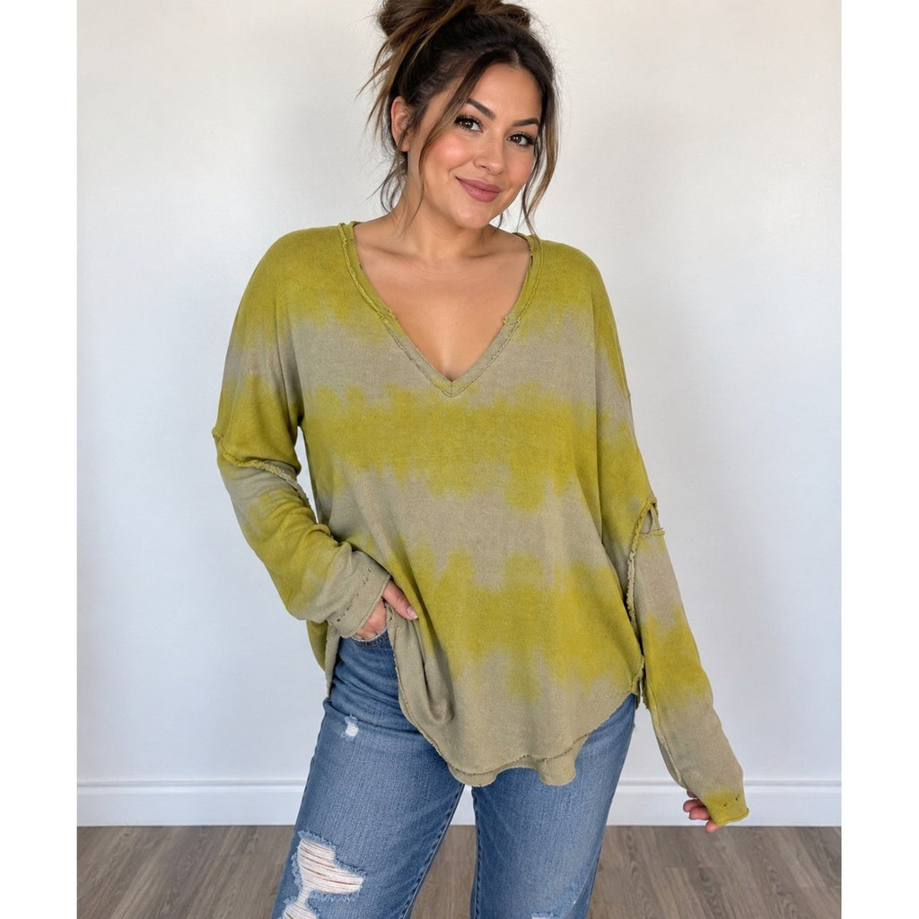 We The Free Free People Come And Get It Washed Top Khaki Yellow L OB1240838 fall