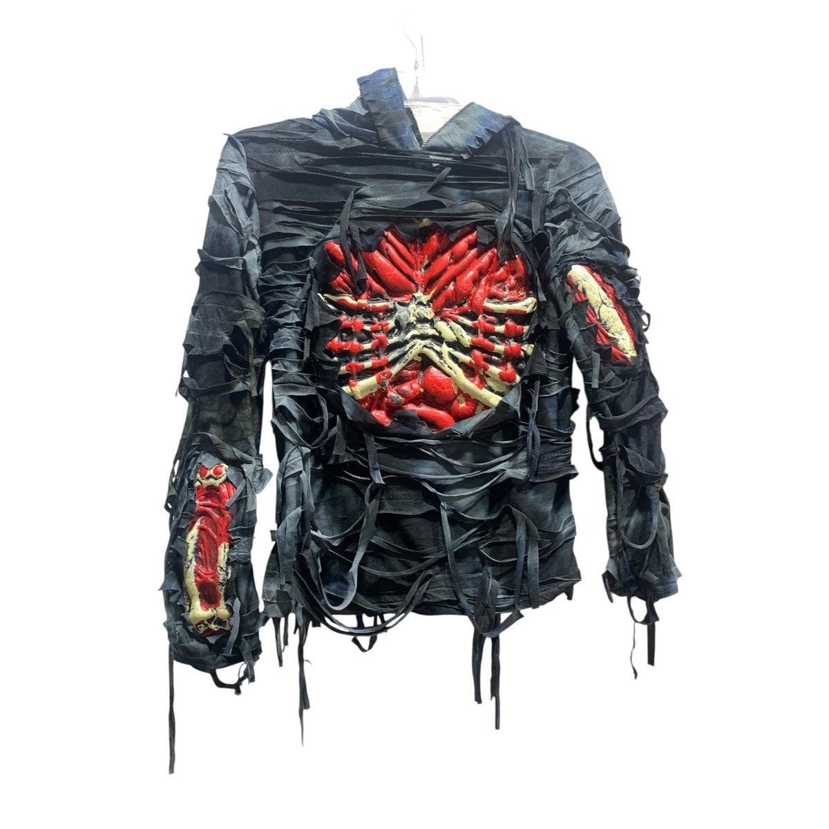 Zombie Deluxe Kids Costume Set Hooded Top Pants Mask Gloves Gray Red Size L