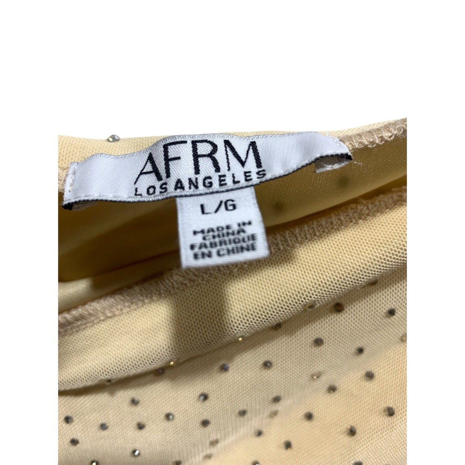 AFRM LOS ANGELES Strapless Ruched Mesh Rhinestone Tube Top L Beige