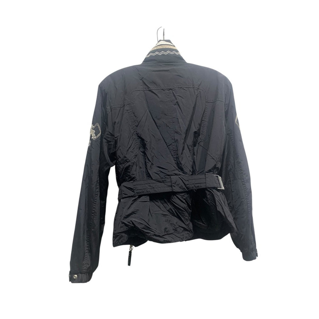 Bogner Ski Jacket Black Embroidered Deer Womens Belted Casual Outerwear sz 10